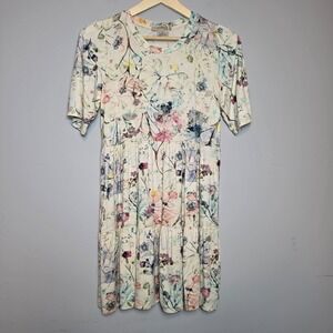 Astrid Floral Knit Dress Knee Length 100% Viscose Pleated Skirt Medium